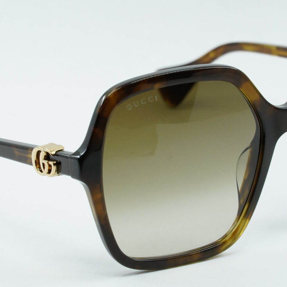 Gucci GG1072S 002 Sunglasses Dark Havana Square Frame, Brown Gradient Lenses - Picture 7 of 9